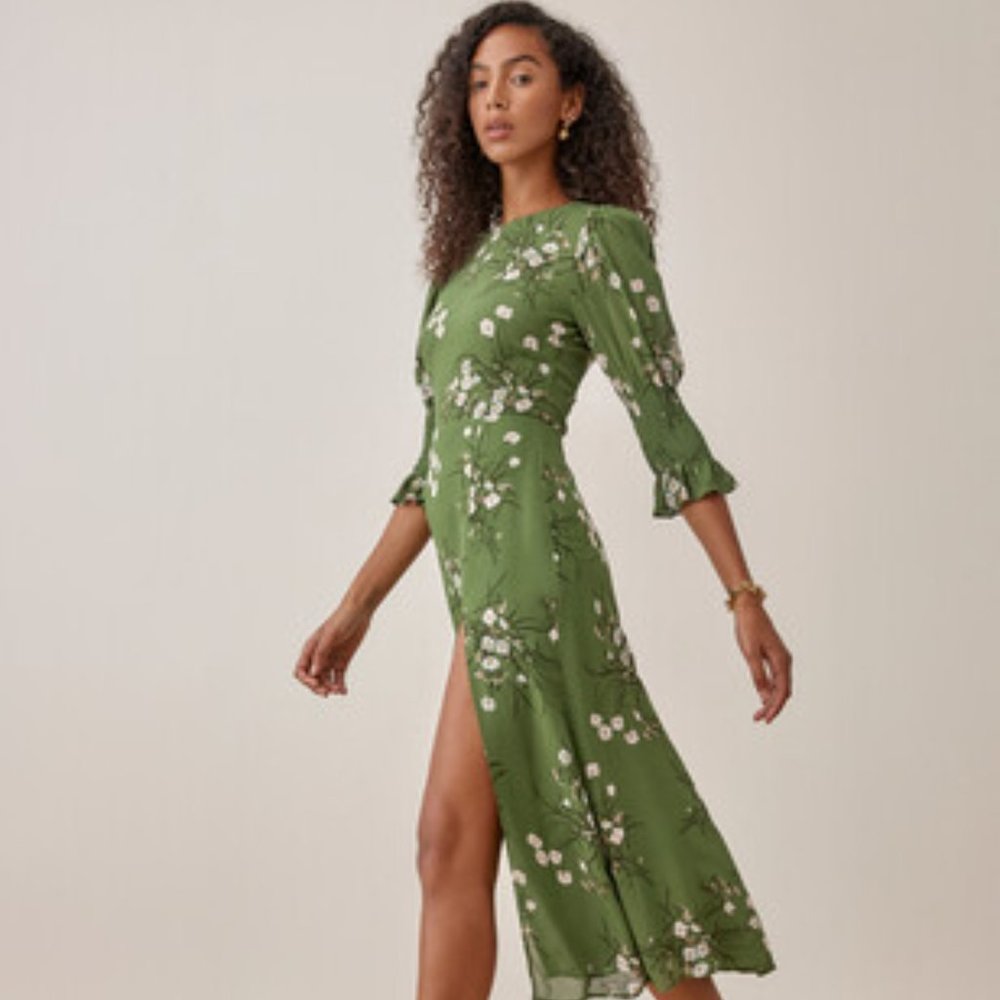Reformation Carolena Midi Dress Green Floral